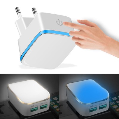 2A USB Charging LED Night Light Wall Charger   USB Cellphone Charging Adapter